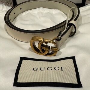 Gucci Ivory Leather Belt with Gold GG Buckle